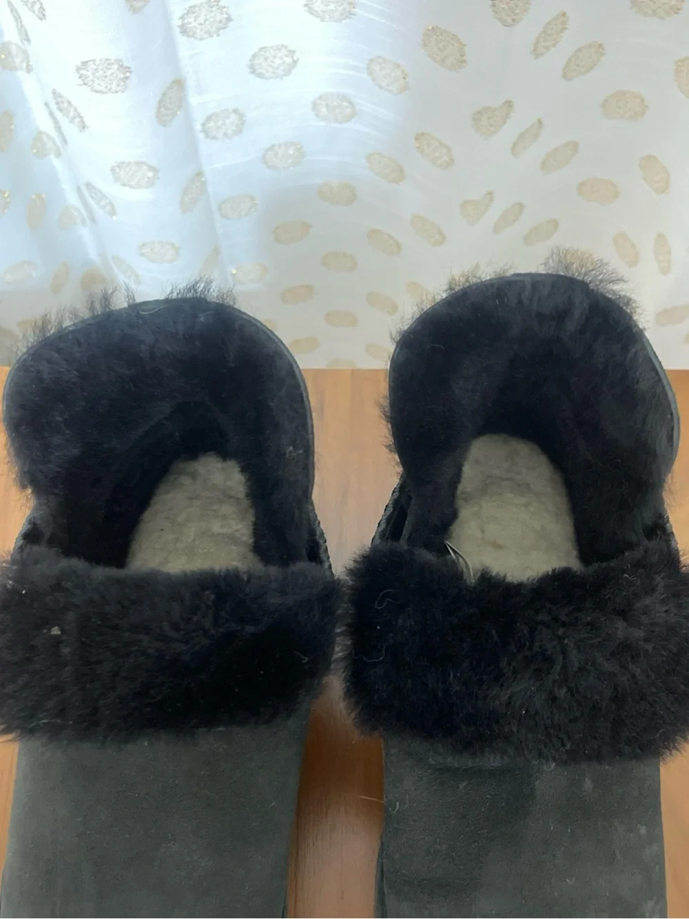 UGG Black Suede McKay Booties Whipstitch Strap Sheepskin Lined Size 9